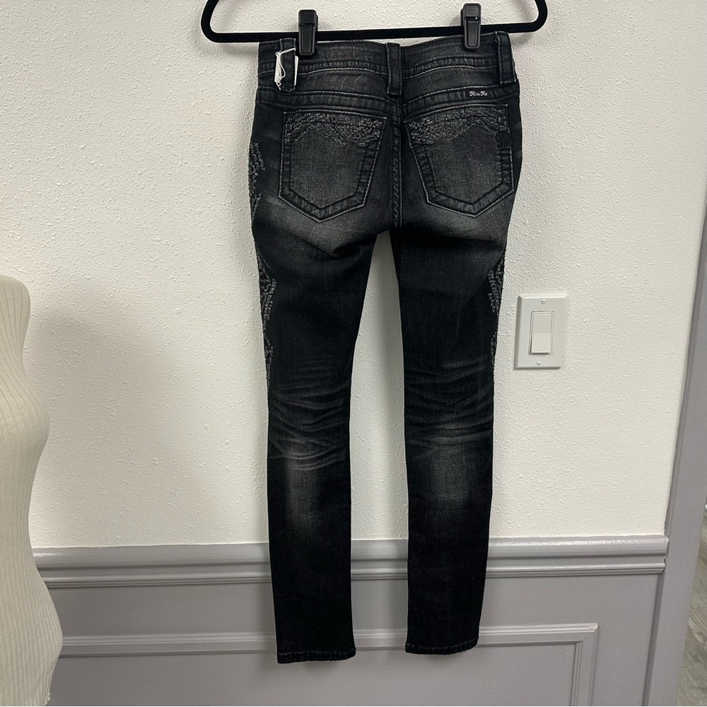 Miss Me Women's Whiskered Black Skinny Jeans Embroidered Side Detail - Picture 10 of 16